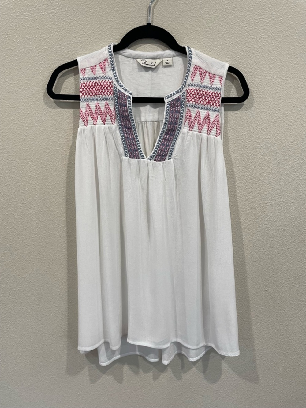 Marrakech Embroidered White Sleeveless V-Neck Camisole